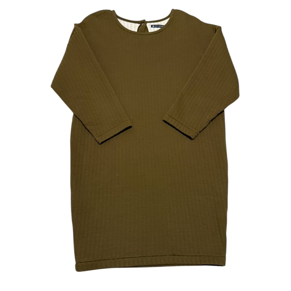 Petit Bateau Army Green Heavy Ribbed Cotton Long Sleeve Dress Size Small